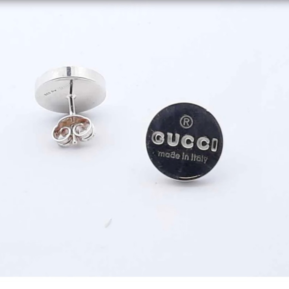 Authentic Gucci sterling silver trademark logo button stud earrings - Picture 2 of 13